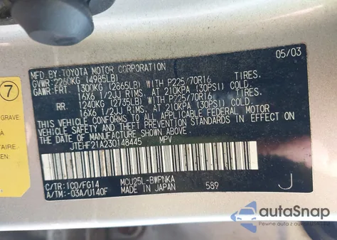 2003 Toyota Highlander V6 z USA, uszkodzony, nr VIN JTEHF21A230148445